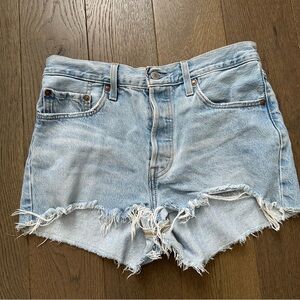 Levi's Light Blue Frayed Jean Shorts